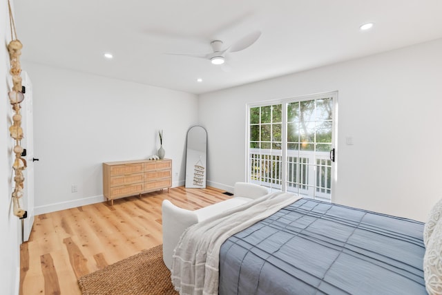 43 Summer Haven Trl Unit 3, Miramar Beach, FL 32550 - bedroom featuring access to exterior, light wood-type flooring, baseboards, recessed lighting, and a ceiling fan