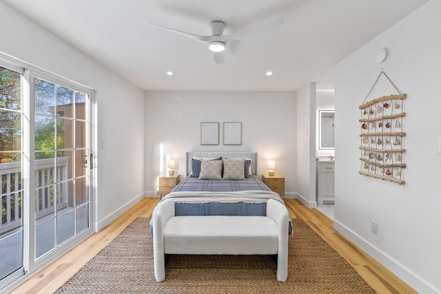 43 Summer Haven Trl Unit 3, Miramar Beach, FL 32550 - bedroom with light wood-style flooring, baseboards, ensuite bathroom, recessed lighting, and a ceiling fan