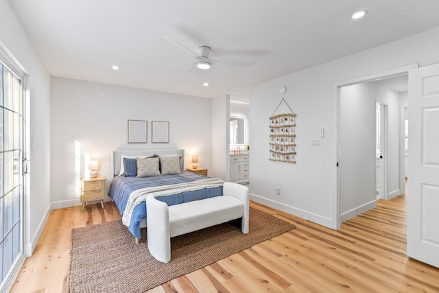43 Summer Haven Trl Unit 3, Miramar Beach, FL 32550 - bedroom featuring light wood-type flooring, baseboards, recessed lighting, ensuite bathroom, and a ceiling fan