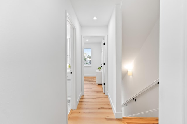 43 Summer Haven Trl Unit 3, Miramar Beach, FL 32550 - hall featuring an upstairs landing, light wood-type flooring, baseboards, and recessed lighting