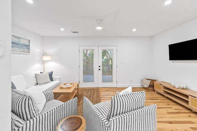 43 Summer Haven Trl Unit 3, Miramar Beach, FL 32550 - living area featuring french doors, wood finished floors, recessed lighting, a ceiling fan, and baseboards