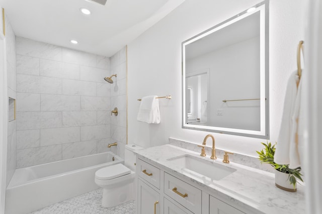 43 Summer Haven Trl Unit 3, Miramar Beach, FL 32550 - bathroom with toilet, vanity, washtub / shower combination, tile patterned flooring, and recessed lighting
