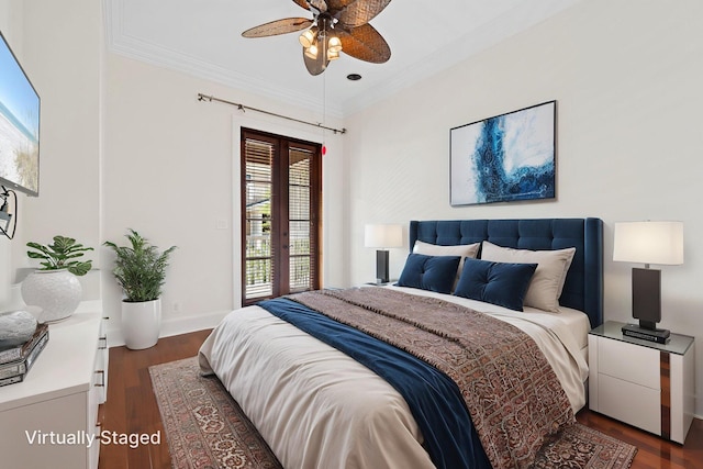 9201 Market St Inn Unit 159, Miramar Beach, FL 32550 - bedroom with dark wood-style flooring, crown molding, multiple windows, access to outside, and baseboards