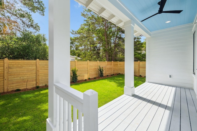 55 May Dr, Santa Rosa Beach, FL 32459 - wooden terrace featuring a ceiling fan