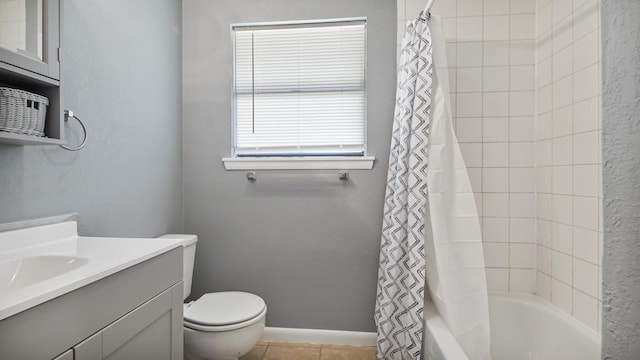 1737 S County Highway 183, Defuniak Springs, FL 32435 - full bathroom with vanity, shower / bath combination with curtain, toilet, and tile patterned flooring