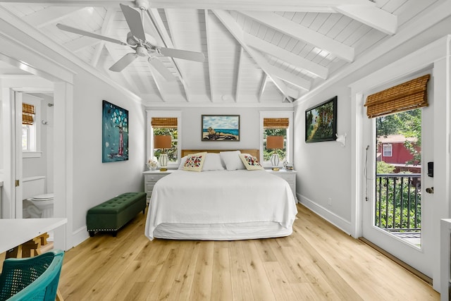 108 S Blue Heron Dr, Santa Rosa Beach, FL 32459 - bedroom with access to outside, multiple windows, light wood finished floors, and wood ceiling