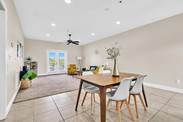 216 Bonita Cir Unit C, Panama City Beach, FL 32408 - dining room featuring recessed lighting, light tile patterned floors, baseboards, french doors, and light colored carpet
