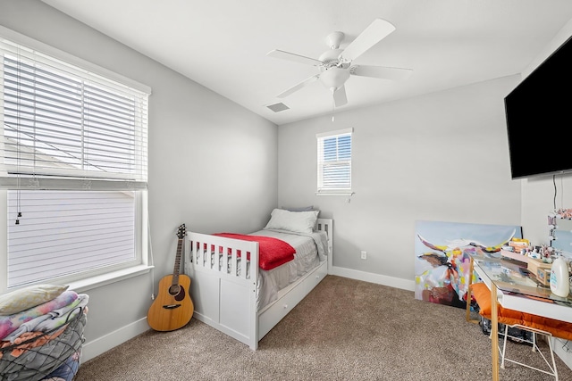 3204 Airport Rd, Panama City, FL 32405 - bedroom with carpet floors, baseboards, ceiling fan, and vaulted ceiling