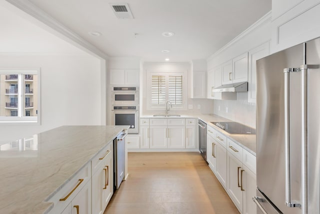 4629 Southwinds Dr Unit 4629, Miramar Beach, FL 32550 - kitchen featuring appliances with stainless steel finishes, under cabinet range hood, a sink, white cabinets, and recessed lighting