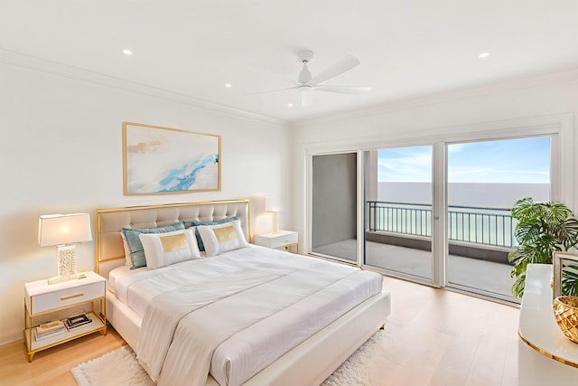4629 Southwinds Dr Unit 4629, Miramar Beach, FL 32550 - bedroom with access to outside, light wood finished floors, crown molding, recessed lighting, and ceiling fan