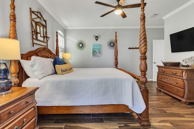 35 Opal Cv, Miramar Beach, FL 32550 - bedroom with ornamental molding, wood finished floors, and a ceiling fan