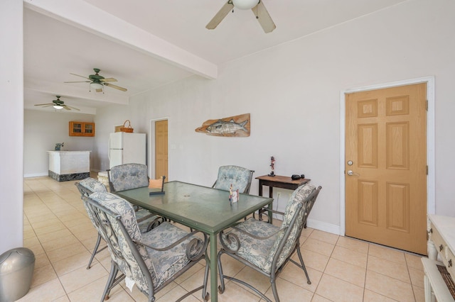 1405 N Bayshore Dr, Niceville, FL 32578 - dining space with a ceiling fan, light tile patterned flooring, beam ceiling, and baseboards