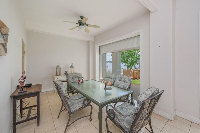 1405 N Bayshore Dr, Niceville, FL 32578 - dining room featuring a ceiling fan, light tile patterned flooring, and baseboards