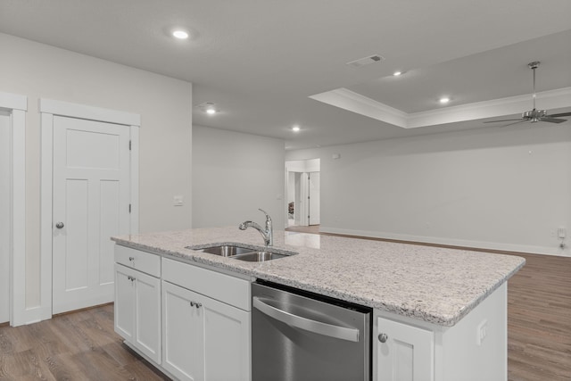 608 Champ Trl, Crestview, FL 32539 - kitchen with dishwasher, a sink, open floor plan, wood finished floors, and recessed lighting