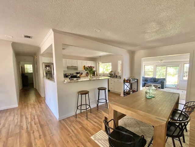 123 NW Sotir St, Fort Walton Beach, FL 32548 - dining area featuring a textured ceiling, light wood-style flooring, and baseboards