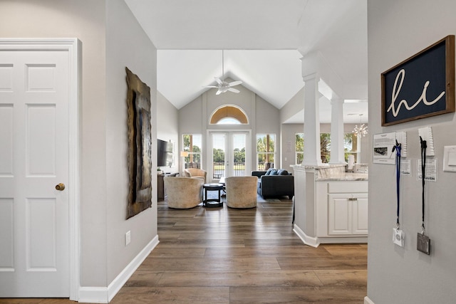 8512 Turnberry Ct Unit 8512, Miramar Beach, FL 32550 - foyer featuring ceiling fan, french doors, wood finished floors, lofted ceiling, and baseboards