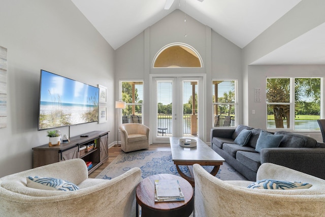8512 Turnberry Ct Unit 8512, Miramar Beach, FL 32550 - living area featuring a ceiling fan, light wood-type flooring, and lofted ceiling