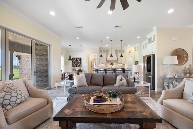 1725 Vinson Ray Rd, Baker, FL 32531 - living area with a ceiling fan, crown molding, recessed lighting, and baseboards