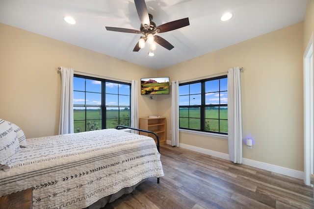 1725 Vinson Ray Rd, Baker, FL 32531 - bedroom with wood finished floors, baseboards, ceiling fan, and recessed lighting