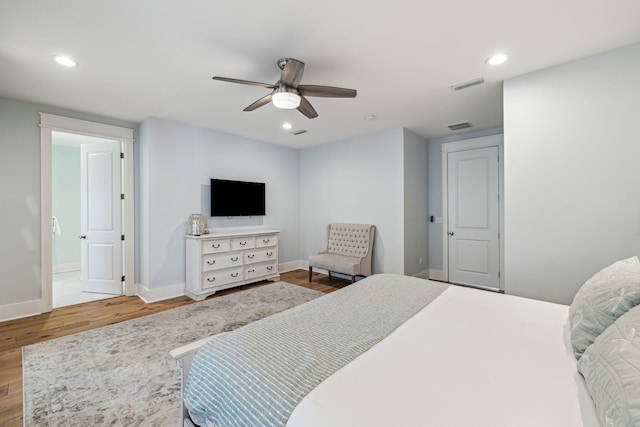 60 Barefoot Ln, Inlet Beach, FL 32461 - bedroom featuring wood finished floors, baseboards, recessed lighting, and a ceiling fan