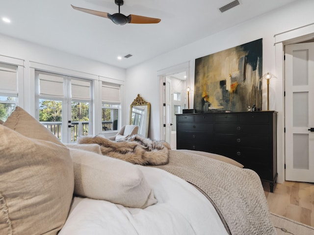 241 N 7th St, Santa Rosa Beach, FL 32459 - bedroom featuring light wood-style floors, recessed lighting, and a ceiling fan