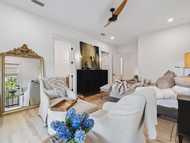 241 N 7th St, Santa Rosa Beach, FL 32459 - bedroom with light wood-style floors, ceiling fan, and recessed lighting