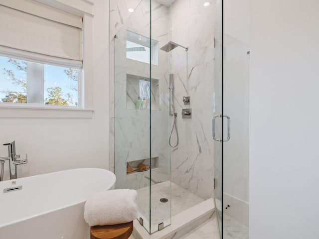 241 N 7th St, Santa Rosa Beach, FL 32459 - full bath featuring a marble finish shower, a soaking tub, marble finish floors, and a sink