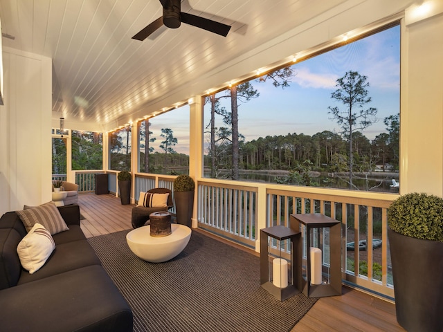 241 N 7th St, Santa Rosa Beach, FL 32459 - wooden terrace with a ceiling fan and outdoor lounge area
