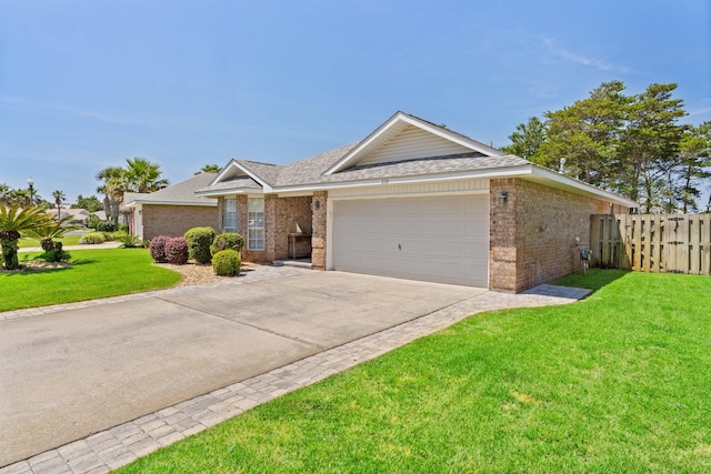 276 Sandy Cay Dr, Miramar Beach, FL 32550 - ranch-style house with brick siding, a garage, driveway, and roof with shingles
