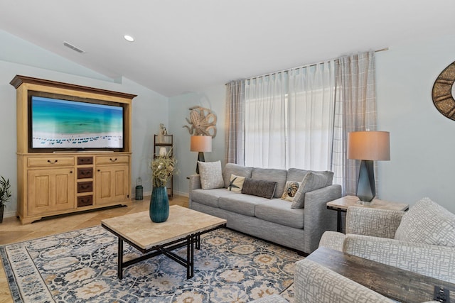 276 Sandy Cay Dr, Miramar Beach, FL 32550 - living room featuring lofted ceiling and baseboards