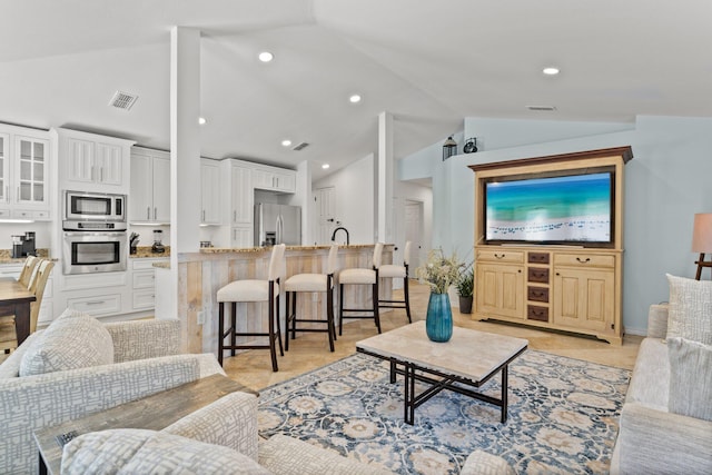 276 Sandy Cay Dr, Miramar Beach, FL 32550 - living room featuring high vaulted ceiling and recessed lighting