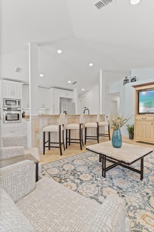 276 Sandy Cay Dr, Miramar Beach, FL 32550 - living area with lofted ceiling and recessed lighting