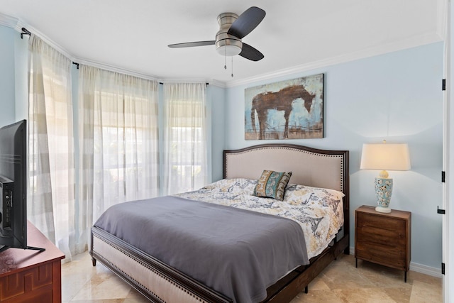 276 Sandy Cay Dr, Miramar Beach, FL 32550 - bedroom with crown molding, a ceiling fan, and baseboards