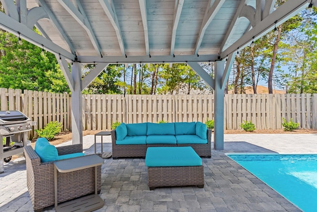 276 Sandy Cay Dr, Miramar Beach, FL 32550 - fenced backyard featuring outdoor lounge area, a patio area, and area for grilling