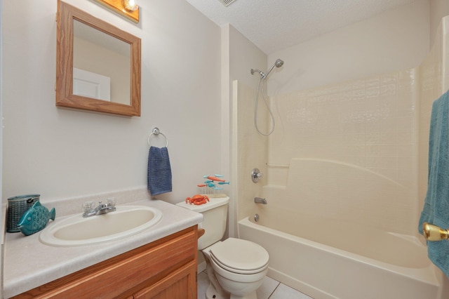 390 Brackin St, Crestview, FL 32539 - bathroom with toilet, vanity, a textured ceiling, shower / bath combination, and tile patterned flooring