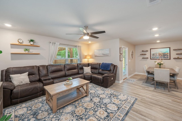 5378 Wyndell Cir, Crestview, FL 32539 - living area with ceiling fan, light wood-style flooring, recessed lighting, and baseboards