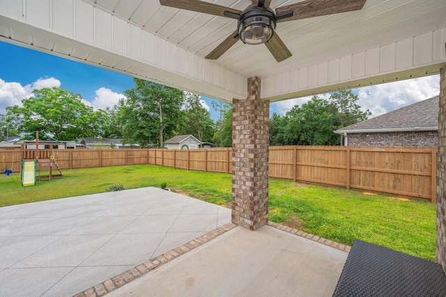 5378 Wyndell Cir, Crestview, FL 32539 - view of patio featuring ceiling fan and a playground