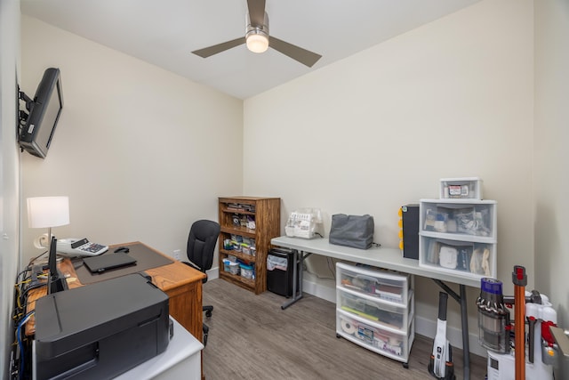 340 Bluefish Dr Unit 106, Fort Walton Beach, FL 32548 - office area featuring ceiling fan, wood finished floors, and baseboards