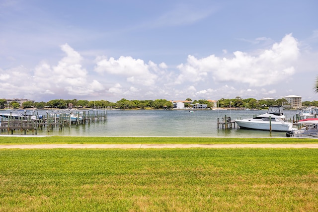340 Bluefish Dr Unit 106, Fort Walton Beach, FL 32548 - dock with a yard and a water view