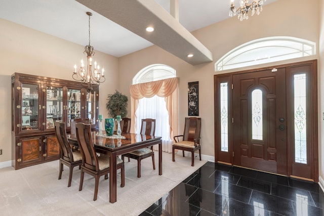 6202 Plum Orchard Way, Crestview, FL 32536 - dining space with a chandelier, baseboards, granite floors, and recessed lighting