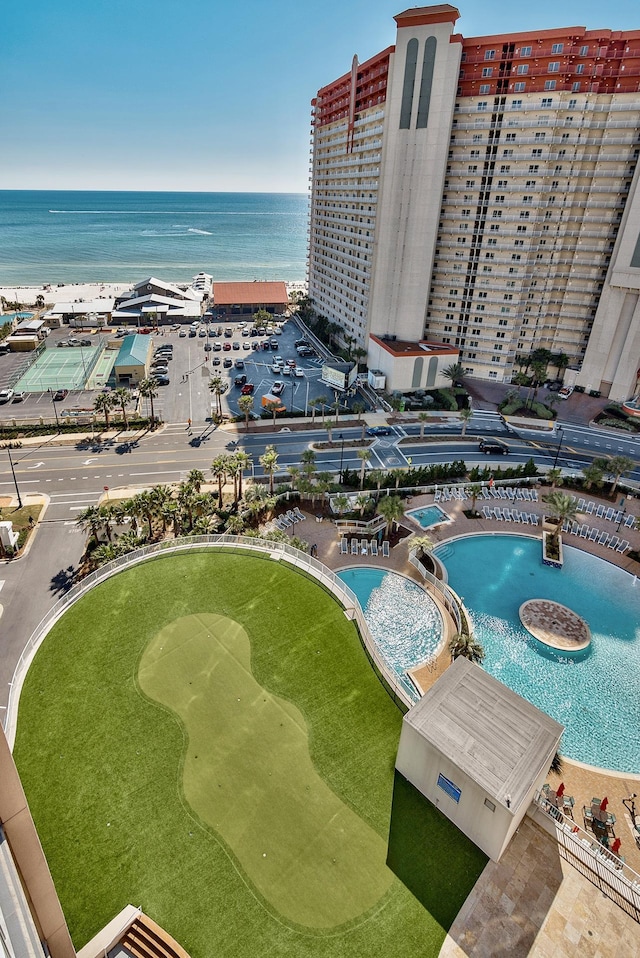 9860 S Thomas Dr Unit 726, Panama City Beach, FL 32408 - bird's eye view of a nearby body of water and a pool area