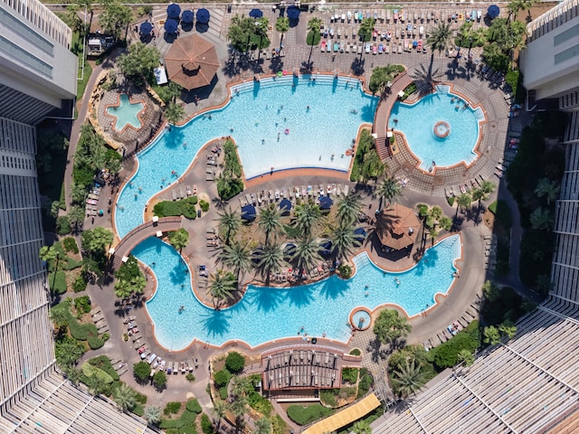 9900 S Thomas Dr Unit 2226, Panama City Beach, FL 32408 - aerial view of property and surrounding area featuring a pool area