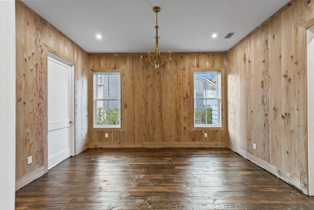 80 Shore Bridge Cir, Inlet Beach, FL 32461 - unfurnished dining area featuring hardwood / wood-style floors, a chandelier, plenty of natural light, wood walls, and baseboards