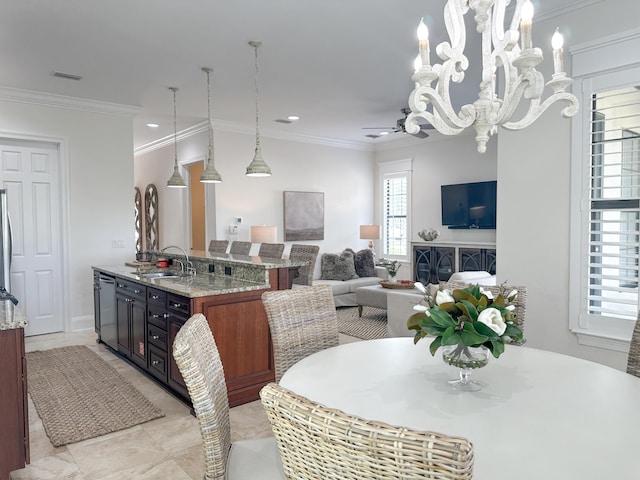 1893 Baytowne Loop, Miramar Beach, FL 32550 - kitchen with a sink, dishwasher, hanging light fixtures, a chandelier, and crown molding