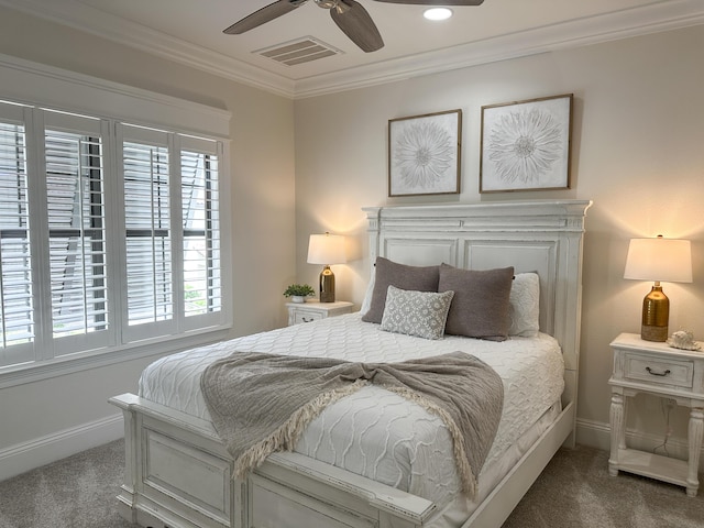 1893 Baytowne Loop, Miramar Beach, FL 32550 - bedroom with carpet, crown molding, baseboards, recessed lighting, and a ceiling fan