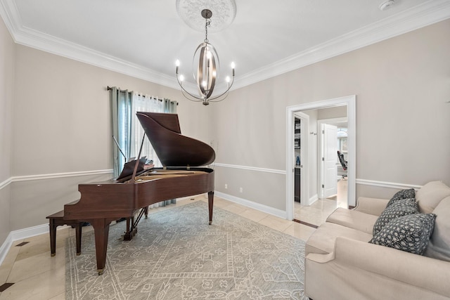 107 Alabama Ave, Lynn Haven, FL 32444 - sitting room with light tile patterned floors, a chandelier, crown molding, and baseboards