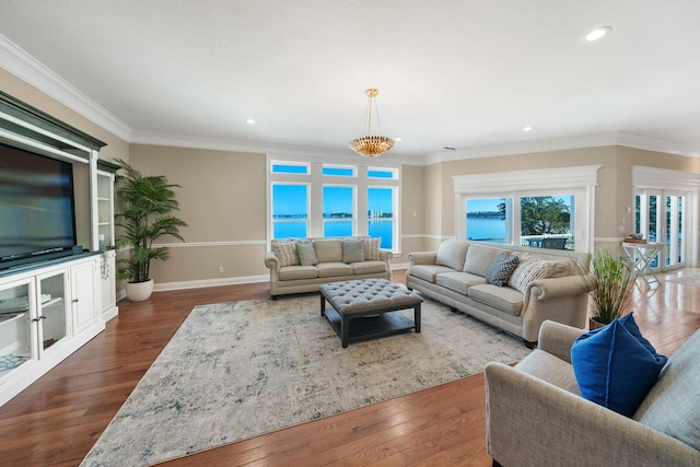 107 Alabama Ave, Lynn Haven, FL 32444 - living room with baseboards, recessed lighting, ornamental molding, and dark wood-type flooring