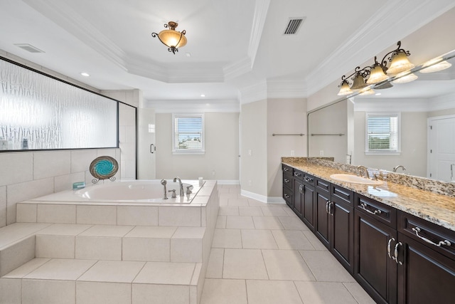 107 Alabama Ave, Lynn Haven, FL 32444 - bathroom with a garden tub, healthy amount of natural light, vanity, tile patterned floors, and crown molding