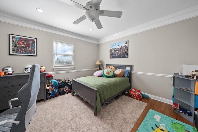 107 Alabama Ave, Lynn Haven, FL 32444 - bedroom featuring ornamental molding, wood finished floors, a desk, ceiling fan, and recessed lighting