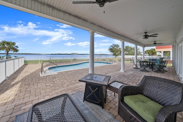 107 Alabama Ave, Lynn Haven, FL 32444 - view of patio featuring ceiling fan, a water view, and outdoor dining area